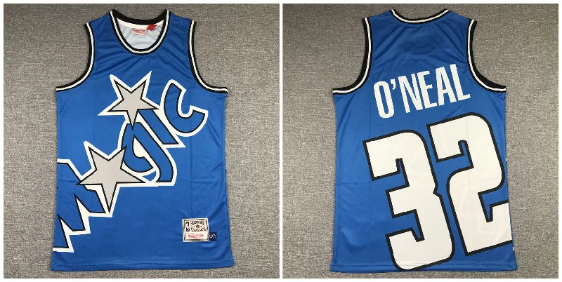 Basketball Jersey With Custom Embroidery Options-Magic 32 Shaquille O'Neal Blue Hardwood Classics Basketball Jersey