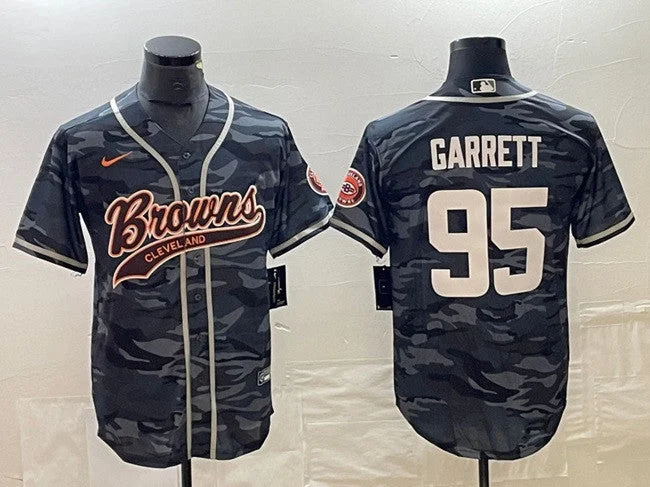 Baseball Jersey For Custom Embroidered Logos-Men's Cleveland Browns #95 Myles Garrett Gray Camo With Patch Cool Base Stitched Baseball Jersey