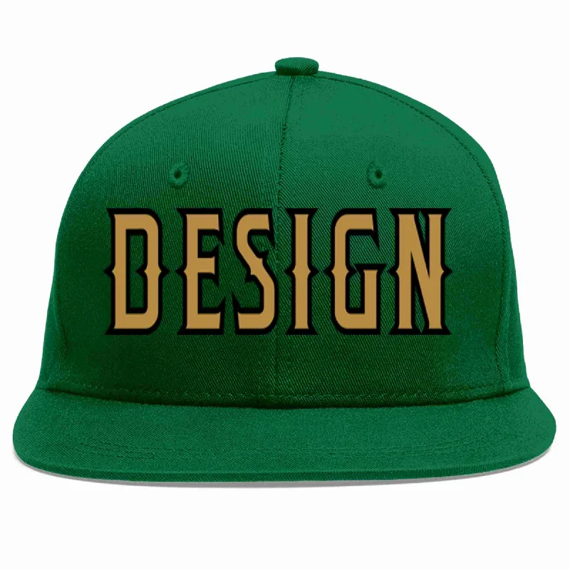 Baseball Cap For Fashionable Fans-Custom Green Old Gold-Black Flat Eaves Sport Baseball Cap Design for Men/Women/Youth