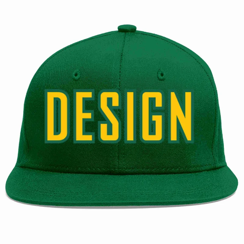 Baseball Cap For Custom Team Gear-Custom Green Gold-Kelly Green Flat Eaves Sport Baseball Cap Design for Men/Women/Youth