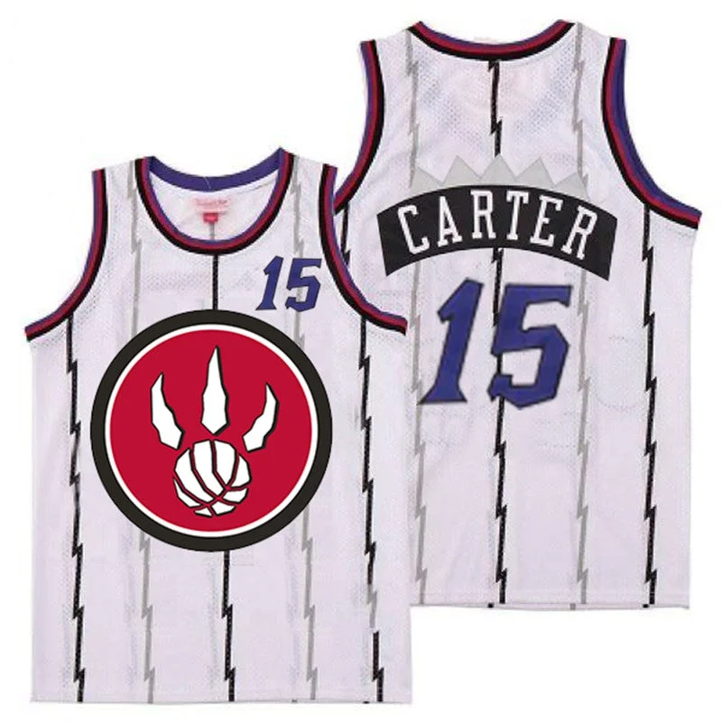 Basketball Jersey For Supporters Of Custom Teams-Raptors 15 Vince Carter White Red Big Logo Retro Basketball Jersey