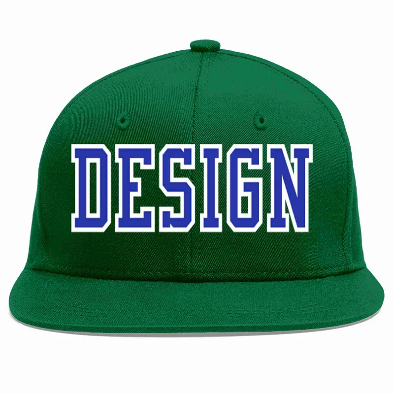 Baseball Cap For Sports Events-Custom Green Royal-White Flat Eaves Sport Baseball Cap Design for Men/Women/Youth