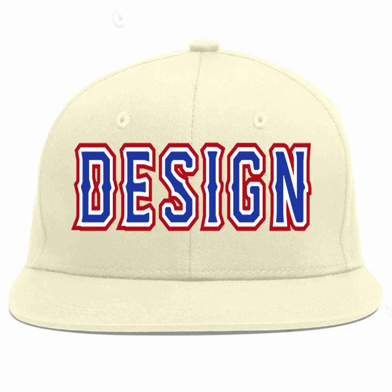 Baseball Cap For Outdoor Sporting Events-Custom Cream Royal-White Flat Eaves Sport Baseball Cap Design for Men/Women/Youth