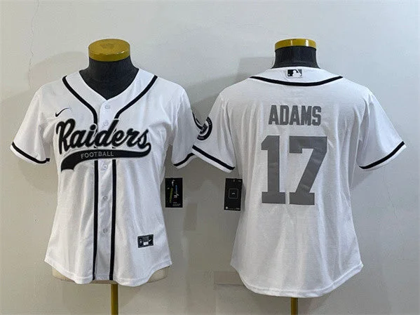 Baseball Jersey For Game Day-Women's Las Vegas Raiders #17 Davante Adams White Silver With Patch Cool Base Stitched Baseball Jersey(Run Small)