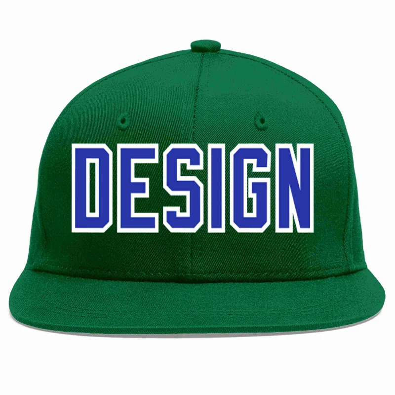 Baseball Cap For Outdoor Sports-Custom Green Royal-White Flat Eaves Sport Baseball Cap Design for Men/Women/Youth