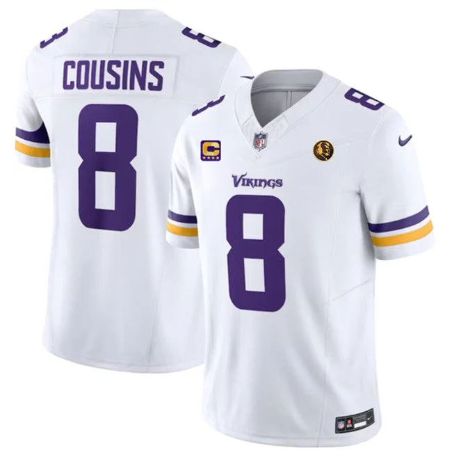 Football Jersey For Youth Teams And Leagues-Men's Minnesota Vikings #8 Kirk Cousins White 2023 F.U.S.E. With With 4-star C Patch And John Madden Patch Vapor Limited Football Stitched Jersey