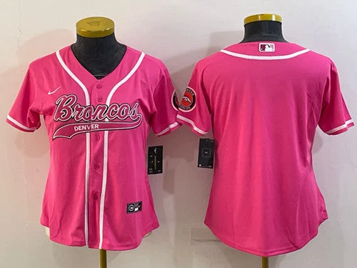 Baseball Jersey For Official Team Orders-Women's Denver Broncos Blank Pink With Patch Cool Base Stitched Baseball Jersey(Run Small)