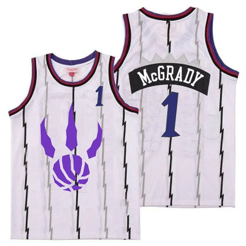 Basketball Jersey With Unique Player Numbering-Raptors 1 Tracy McGrady White Logo Retro Basketball Jersey