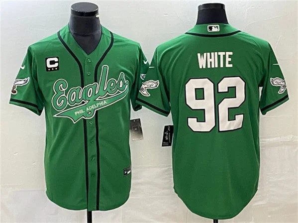 Baseball Jersey For Sale-Men's Philadelphia Eagles #92 Reggie White Green With C Patch Cool Base Stitched Baseball Jersey