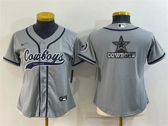 Baseball Jersey For Team Spirit-Women's Dallas Cowboys Gray Team Big Logo With Patch Cool Base Stitched Baseball Jersey(Run Small)