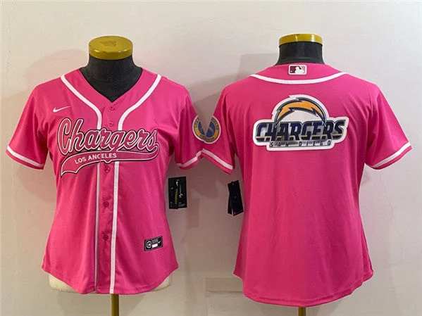 Baseball Jersey For Customized Fan Wear-Women's Los Angeles Chargers Pink Team Big Logo With Patch Cool Base Stitched Baseball Jersey(Run Small)