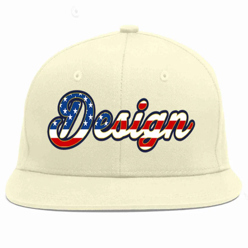 Baseball Cap For Limited Edition-Custom Cream Vintage USA Flag-Gold Flat Eaves Sport Baseball Cap Design for Men/Women/Youth