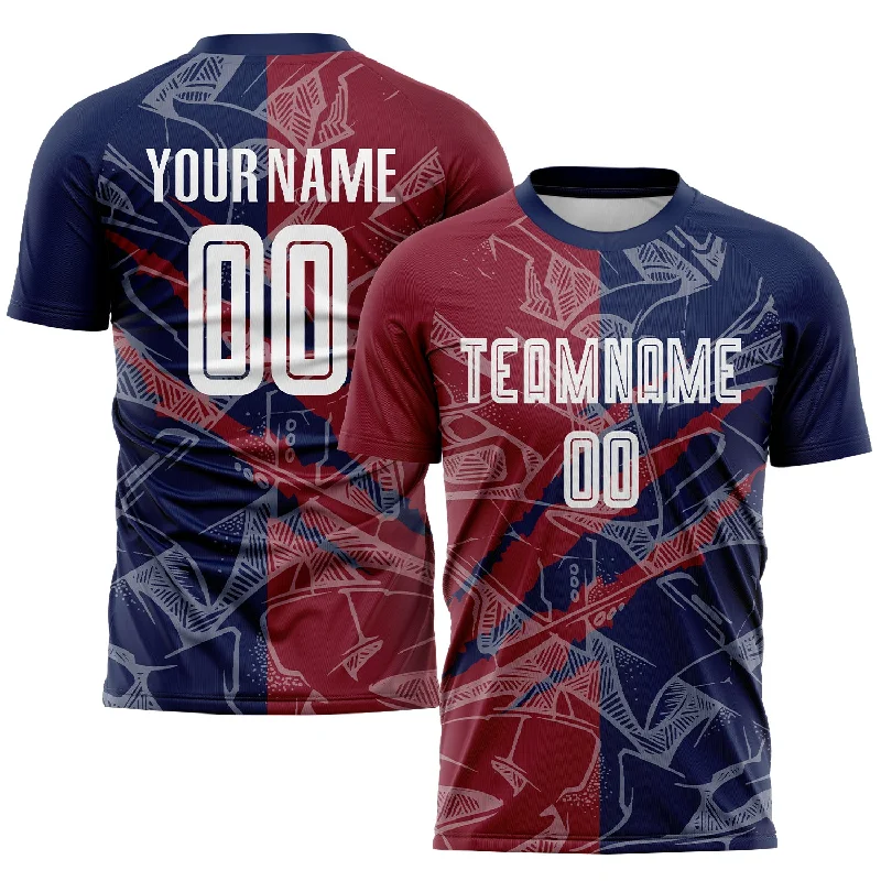 Football Jersey For Team Apparel And Gear-Custom Graffiti Pattern Crimson-Navy Scratch Sublimation Soccer Uniform Jersey