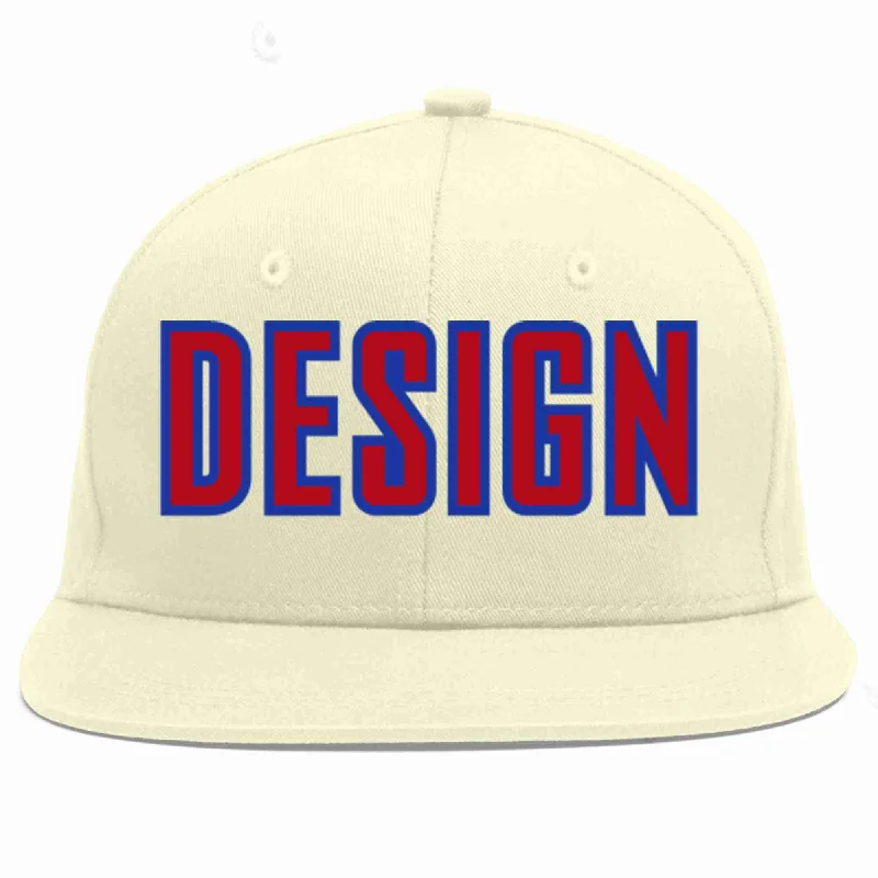 Baseball Cap For Special Edition Releases-Custom Cream Red-Royal Flat Eaves Sport Baseball Cap Design for Men/Women/Youth