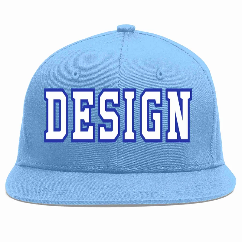 Baseball Cap For Softball And Baseball Events-Custom Light Blue White-Royal Flat Eaves Sport Baseball Cap Design for Men/Women/Youth