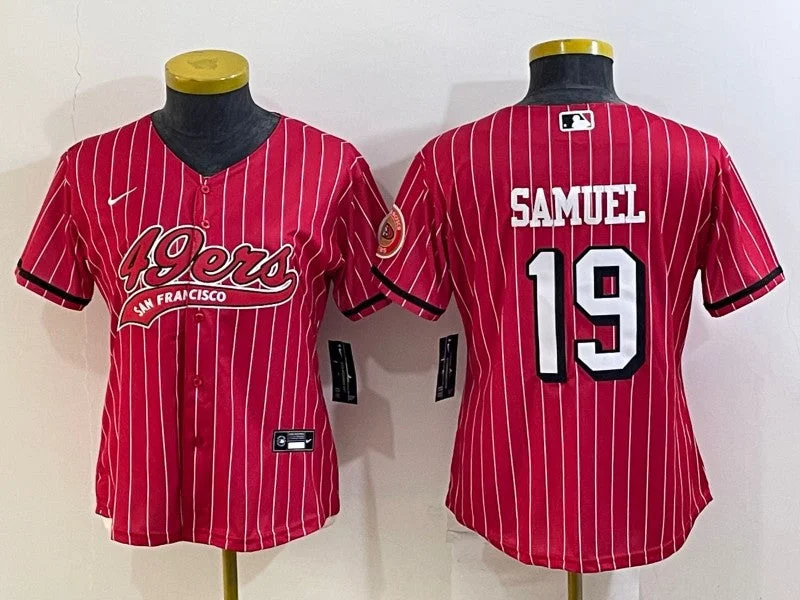 Baseball Jersey For Personalized Player Merchandise-Women's San Francisco 49ers #19 Deebo Samuel New Red With Patch Cool Base Stitched Baseball Jersey(Run Small)