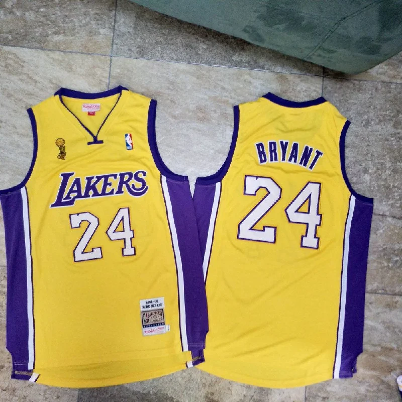 Basketball Jersey For Sports Apparel-Lakers 24 Kobe Bryant Yellow 2009 Champions Patch Hardwood Classics Basketball Jersey