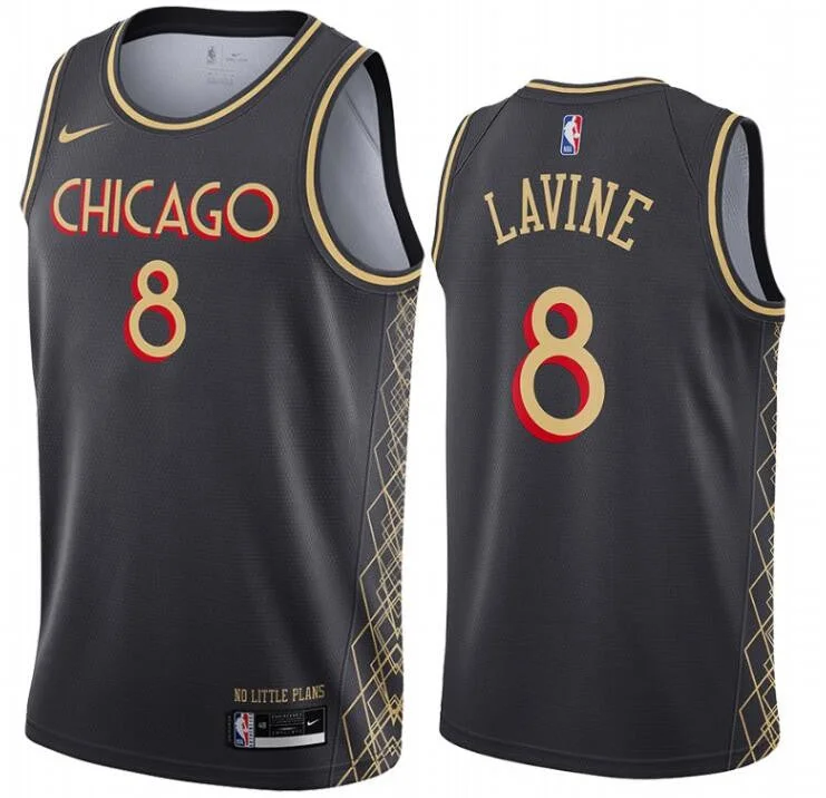 Basketball Jersey For High School Teams-Bulls 8 Zach Lavine Black 2020-21 City Edition Swingman Basketball Jersey