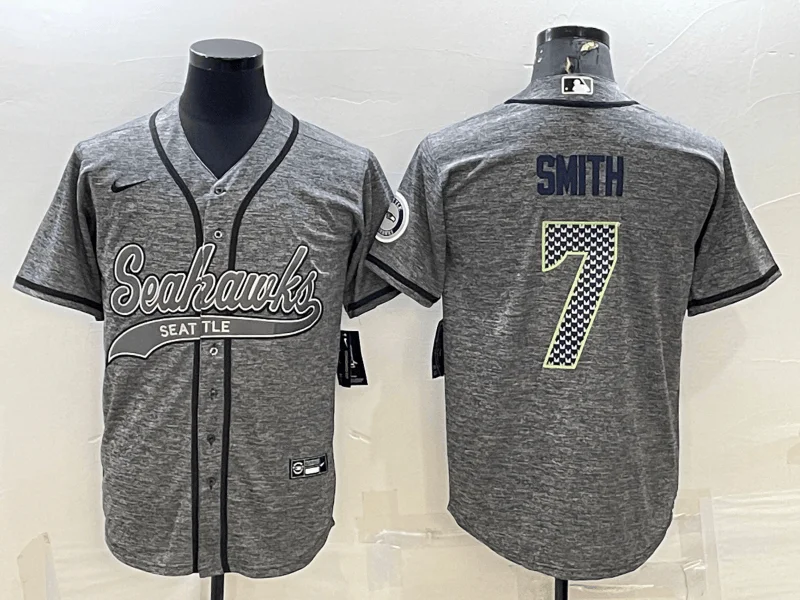 Baseball Jersey For Sports Apparel-Men's Seattle Seahawks #7 Geno Smith Grey Gridiron With Patch Cool Base Stitched Baseball Jersey