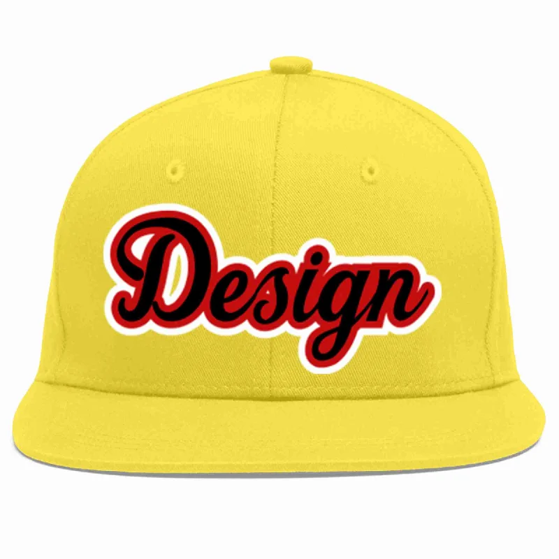 Baseball Cap For Supporters And Fans-Custom Light Gold Black-Red Flat Eaves Sport Baseball Cap Design for Men/Women/Youth