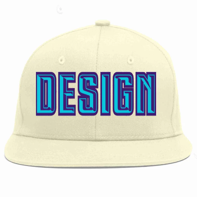 Baseball Cap With Team Branding-Custom Cream Light Blue-purple Flat Eaves Sport Baseball Cap Design for Men/Women/Youth