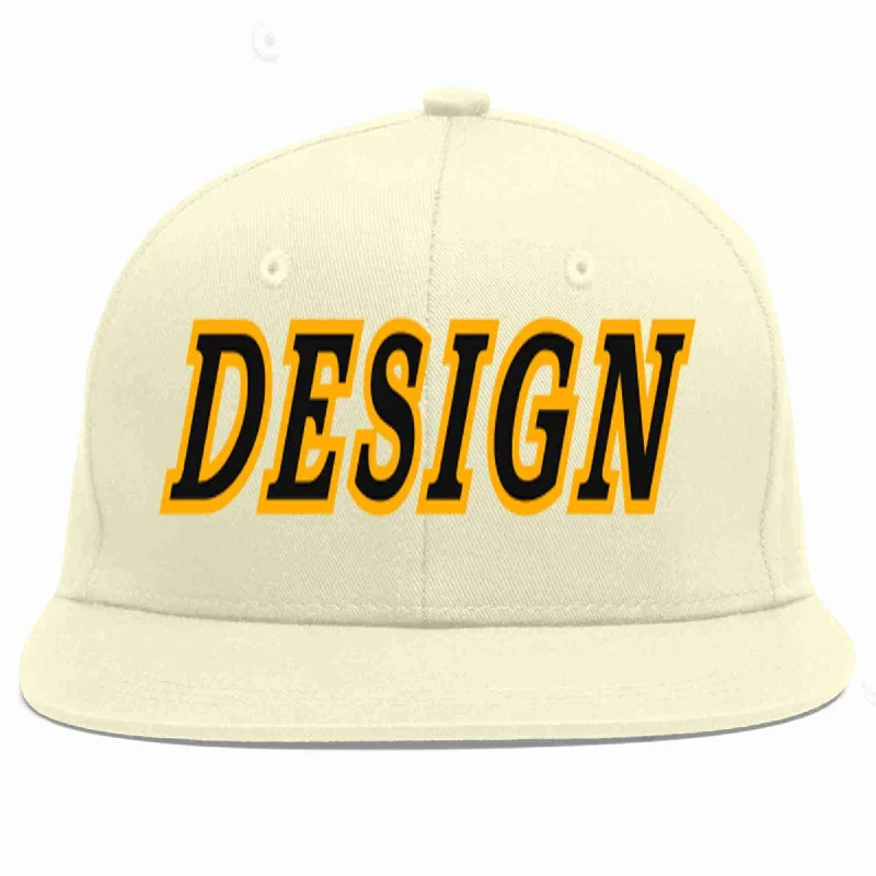 Baseball Cap For Custom Text Designs-Custom Cream Black-Yellow Flat Eaves Sport Baseball Cap Design for Men/Women/Youth