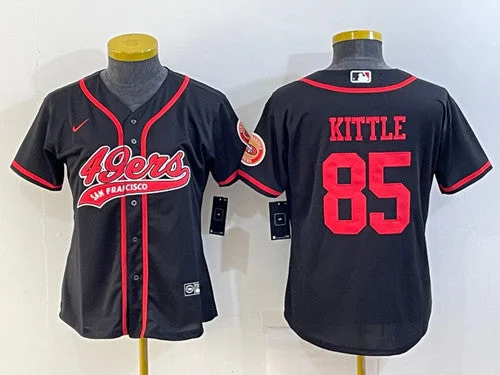 Baseball Jersey For Supporter Apparel-Women's San Francisco 49ers #85 George Kittle Black With Patch Cool Base Stitched Baseball Jersey(Run Small)