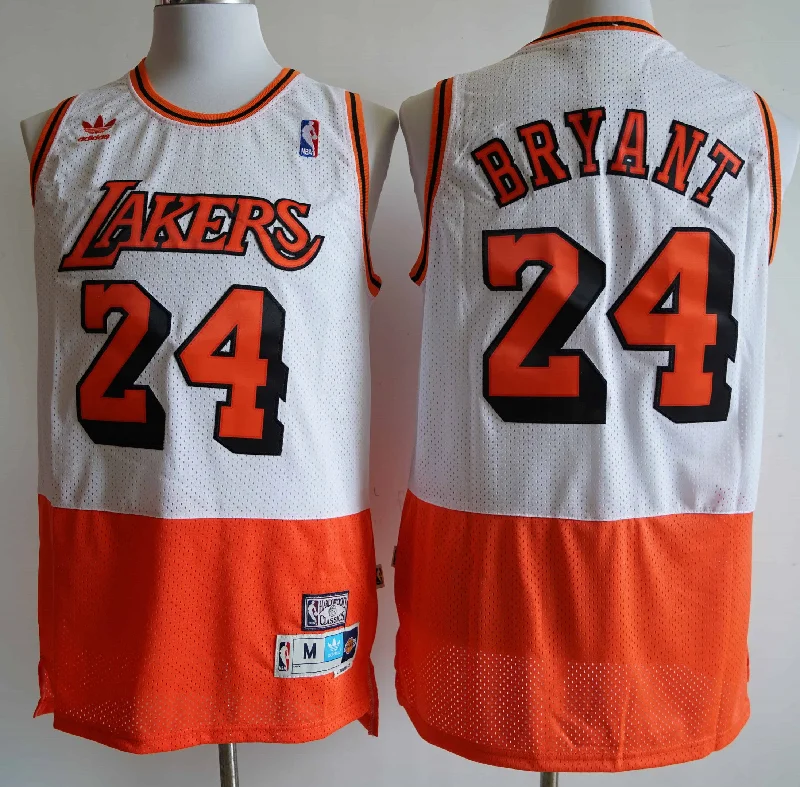 Basketball Jersey For Youth Fan Apparel-Lakers 24 Kobe Bryant White Orange Split Hardwood Classics Basketball Jersey