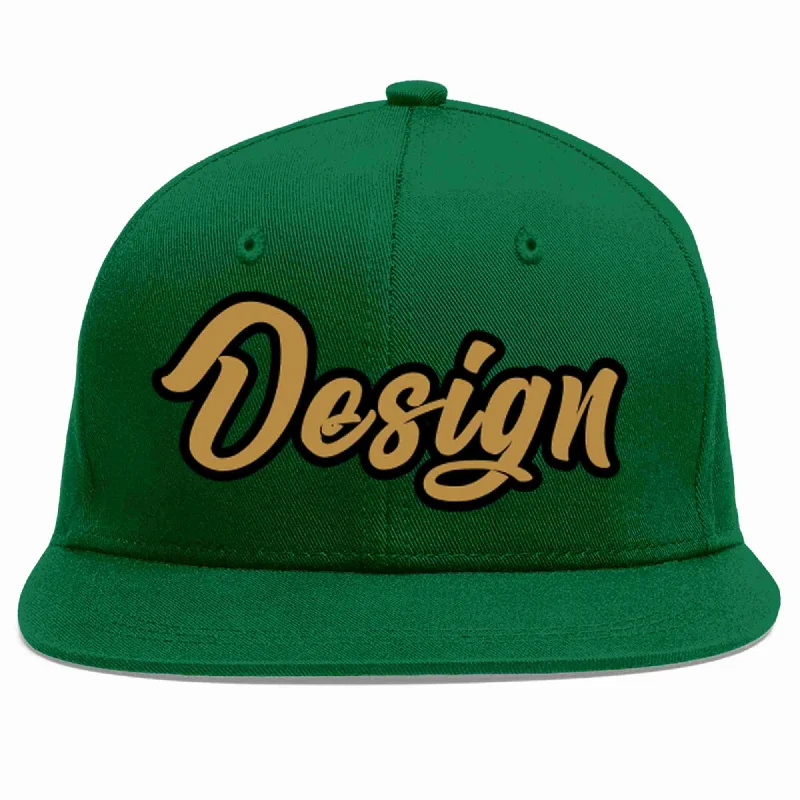 Baseball Cap With Adjustable Closure-Custom Green Old Gold-Black Flat Eaves Sport Baseball Cap Design for Men/Women/Youth