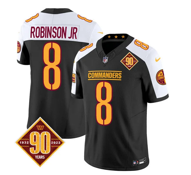 Football Jersey With Player And Team Numbers-Men's Washington Commanders #8 Brian Robinson Black/White 2023 F.U.S.E. 90th Anniversary Vapor Limited Football Stitched Jersey