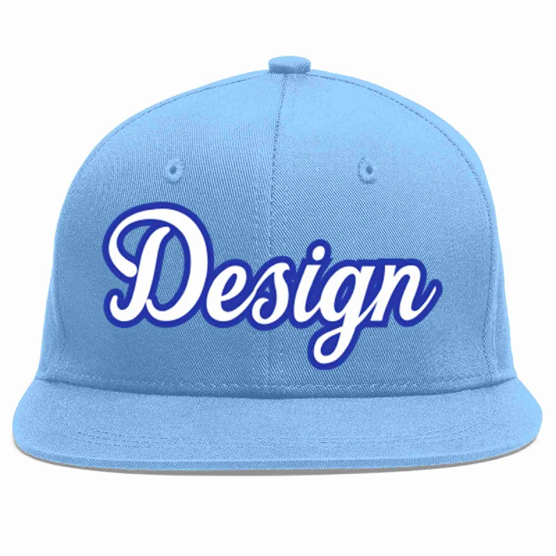 Baseball Cap For Players-Custom Light Blue White-Royal Flat Eaves Sport Baseball Cap Design for Men/Women/Youth