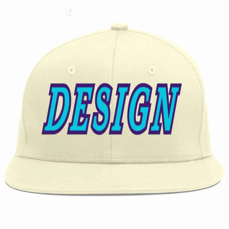 Baseball Cap For Unique Graphics-Custom Cream Light Blue-purple Flat Eaves Sport Baseball Cap Design for Men/Women/Youth