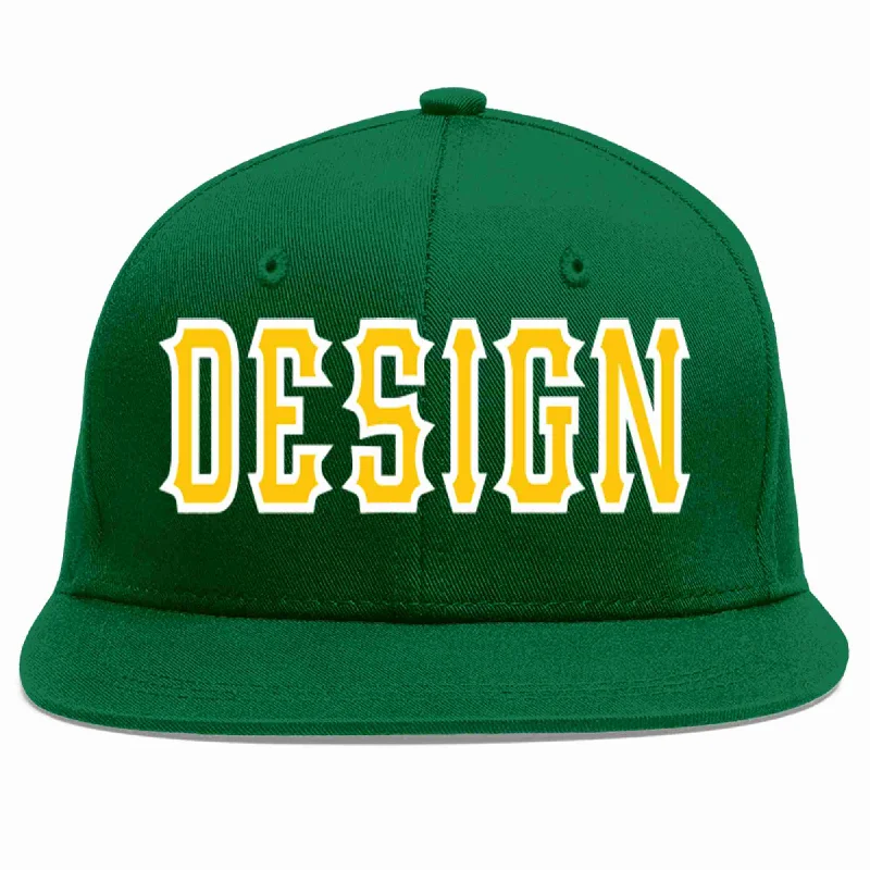 Baseball Cap With Team Logo-Custom Green Gold-White Flat Eaves Sport Baseball Cap Design for Men/Women/Youth