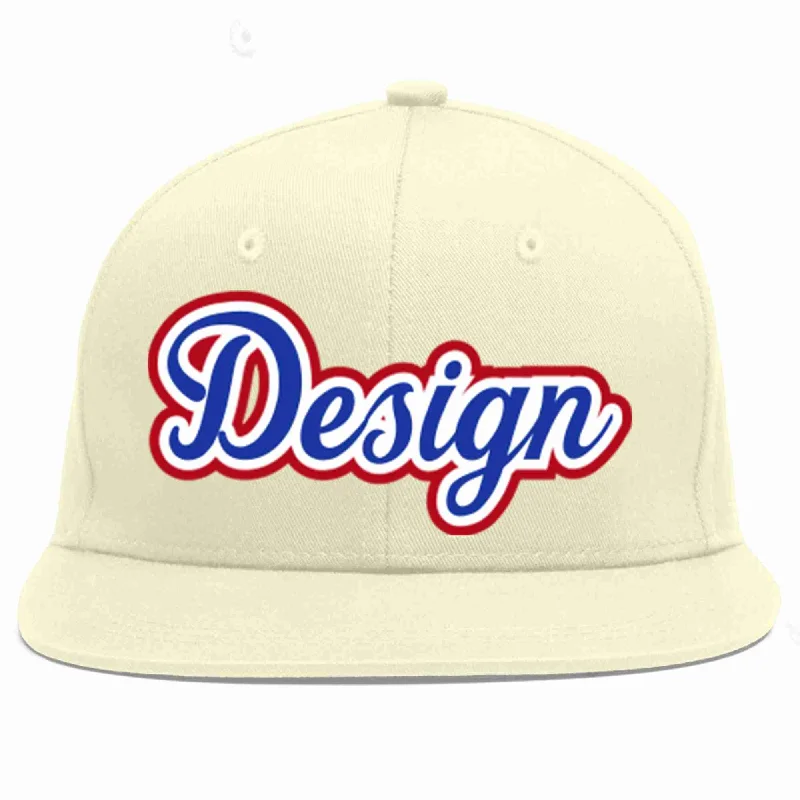 Baseball Cap For Coaches-Custom Cream Royal-White Flat Eaves Sport Baseball Cap Design for Men/Women/Youth