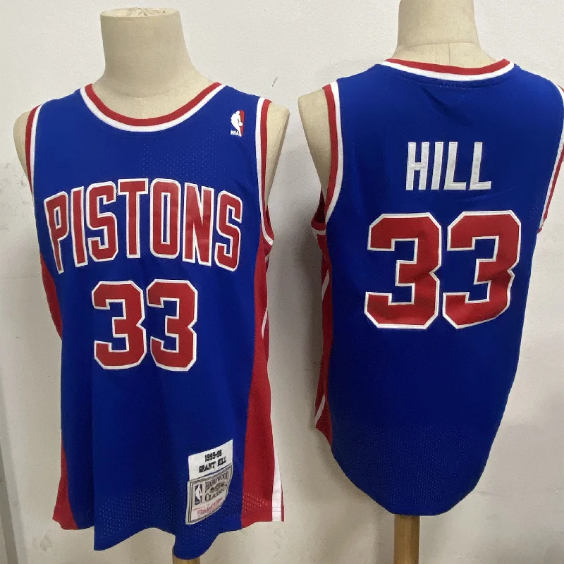 Basketball Jersey For Fundraiser Apparel-Pistons 33 Grant Hill Blue 1995-96 Hardwood Classics Basketball Jersey