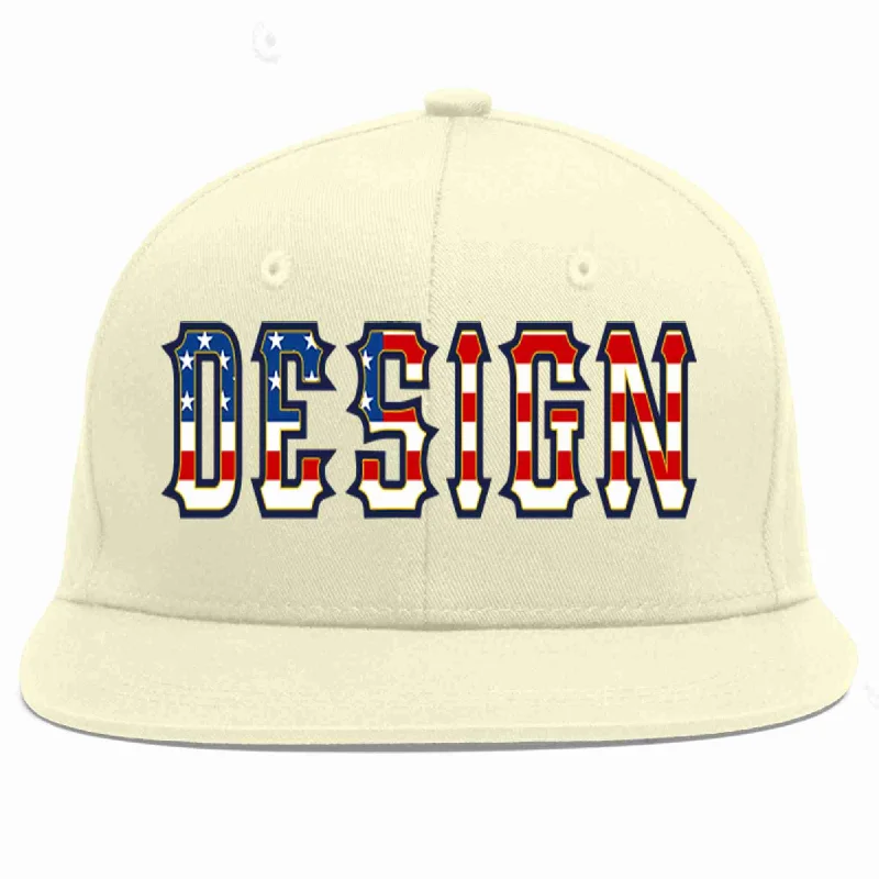 Baseball Cap For College Alumni-Custom Cream Vintage USA Flag-Gold Flat Eaves Sport Baseball Cap Design for Men/Women/Youth