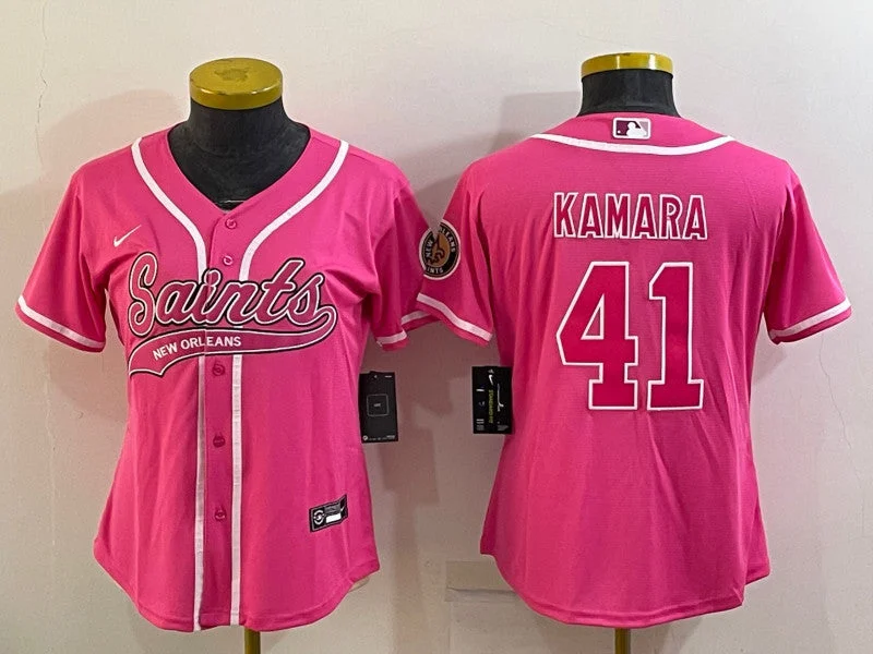 Baseball Jersey For Custom Team Outfits-Women's New Orleans Saints #41 Alvin Kamara Pink With Patch Cool Base Stitched Baseball Jersey(Run Small)