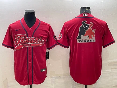 Baseball Jersey For Charity Events-Men's Houston Texans Red Team Big Logo With Patch Cool Base Stitched Baseball Jersey