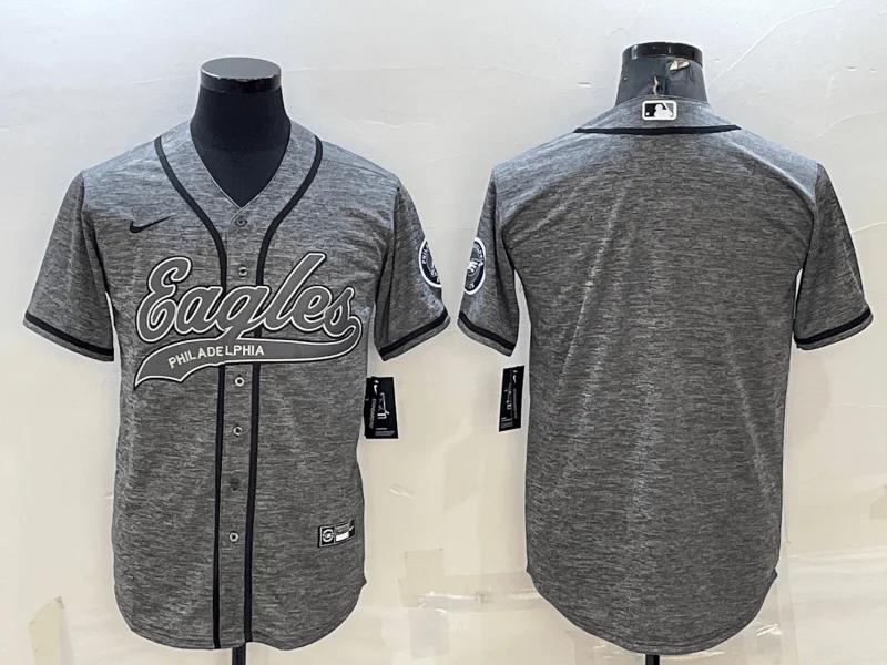 Baseball Jersey For Special Edition Custom Prints-Men's Philadelphia Eagles Blank Grey With Patch Cool Base Stitched Baseball Jersey