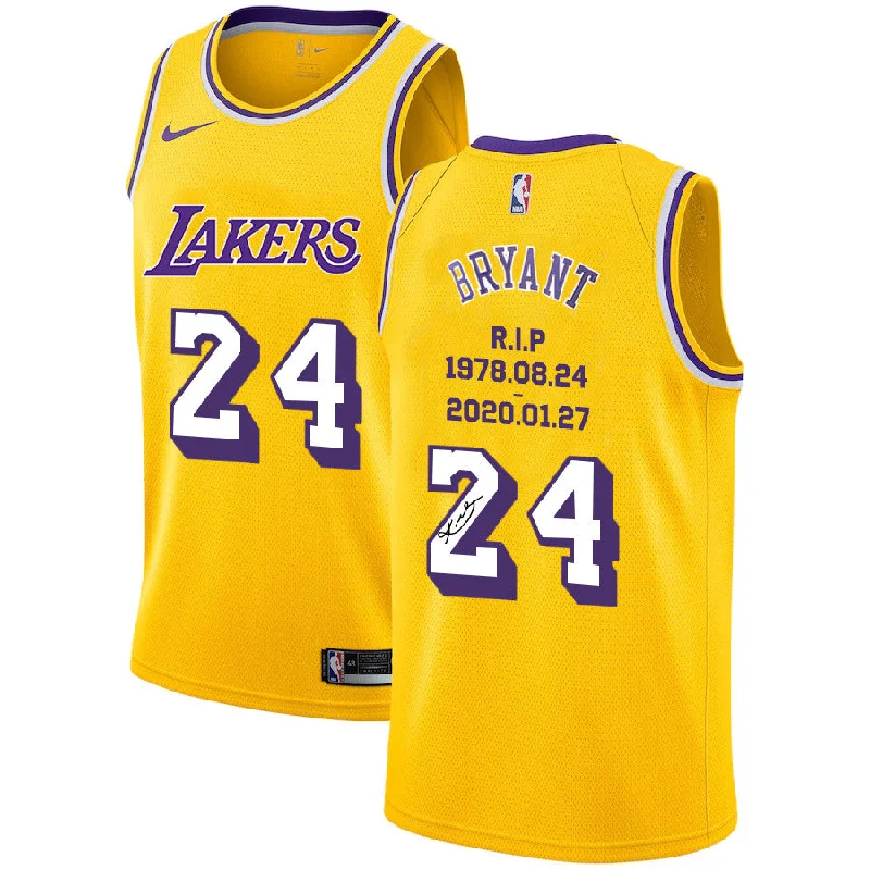 Basketball Jersey For Game Day-Lakers 24 Kobe Bryant Yellow R.I.P Signature Swingman Basketball Jerseys