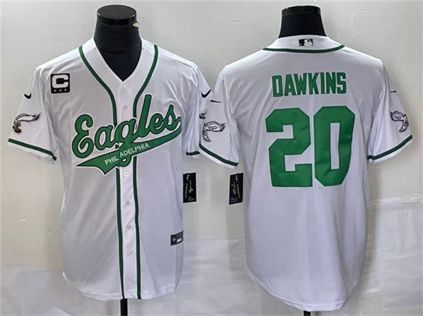 Baseball Jersey With Custom Logo Design-Men's Philadelphia Eagles #20 Brian Dawkins White With C Patch Cool Base Baseball Stitched Jersey