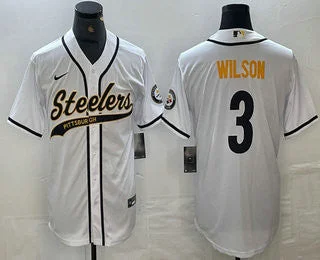 Baseball Jersey For Special Occasions-Men's Pittsburgh Steelers #3 Russell Wilson White With Patch Cool Base Stitched Baseball Jerseys