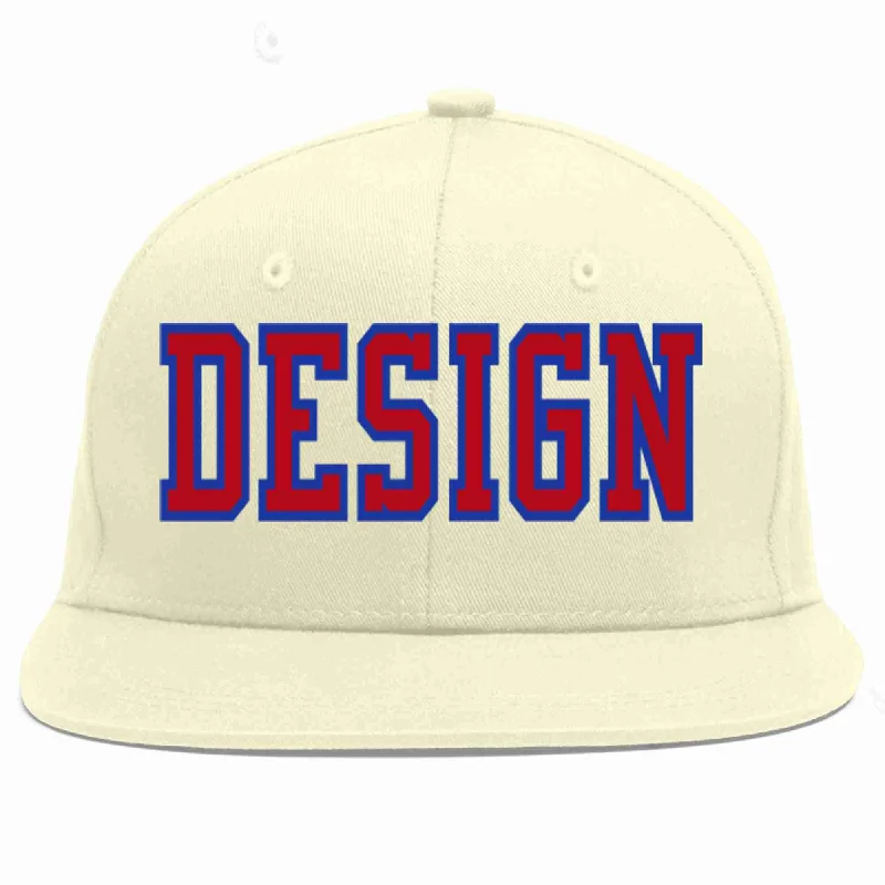 Baseball Cap For Fan Merchandise-Custom Cream Red-Royal Flat Eaves Sport Baseball Cap Design for Men/Women/Youth