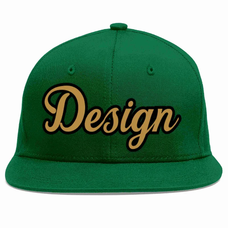 Baseball Cap With Bold Design-Custom Green Old Gold-Black Flat Eaves Sport Baseball Cap Design for Men/Women/Youth