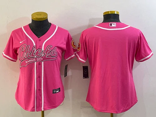 Baseball Jersey For Fan Group Orders-Women's Kansas City Chiefs Blank Pink With Patch Cool Base Stitched Baseball Jersey(Run Small)