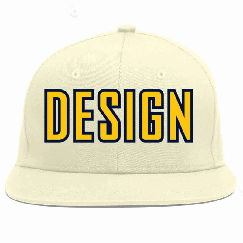 Baseball Cap For High-Quality Embroidery-Custom Cream Gold-Navy Flat Eaves Sport Baseball Cap Design for Men/Women/Youth