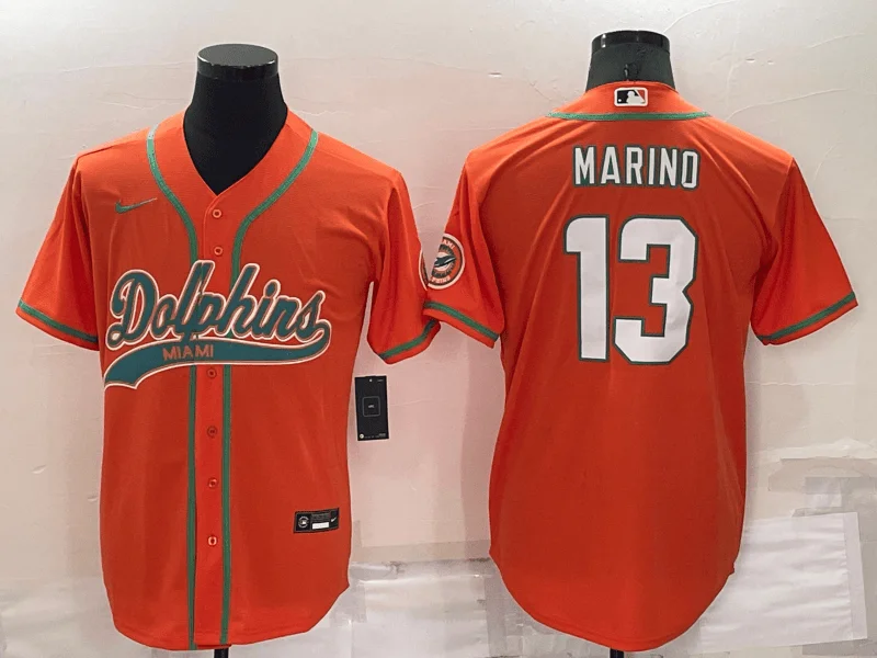 Baseball Jersey For School Tournament Teams-Men's Miami Dolphins #13 Dan Marino Orange Stitched Cool Base Baseball Jersey