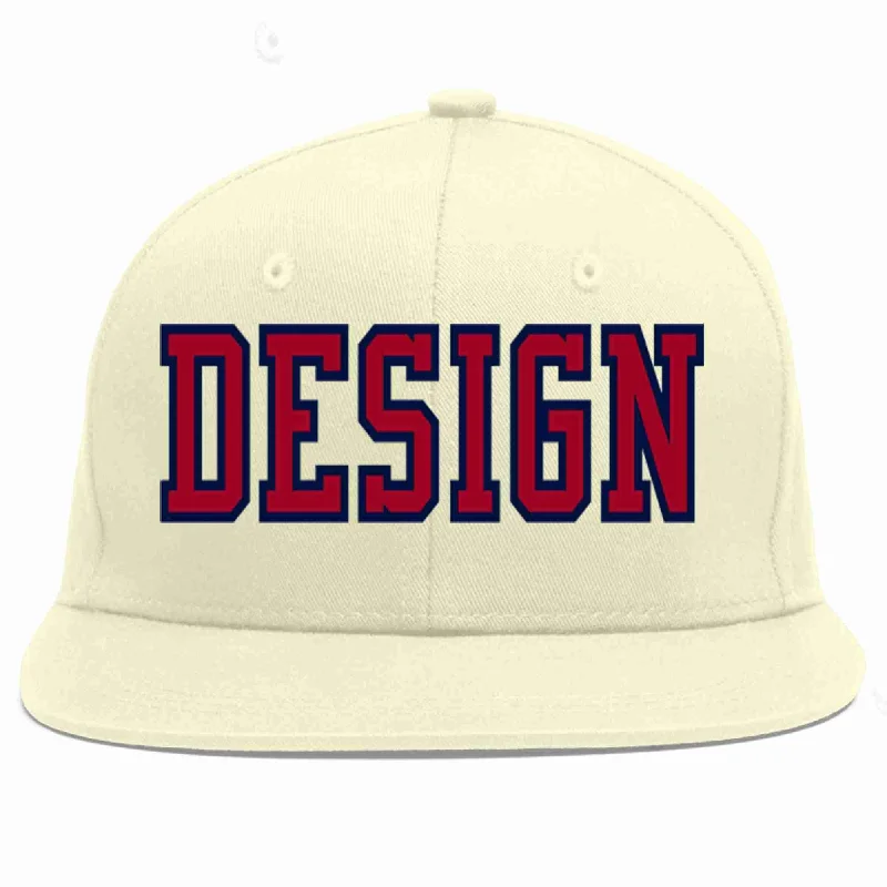 Baseball Cap For Casual Wear-Custom Cream Red-Navy Flat Eaves Sport Baseball Cap Design for Men/Women/Youth