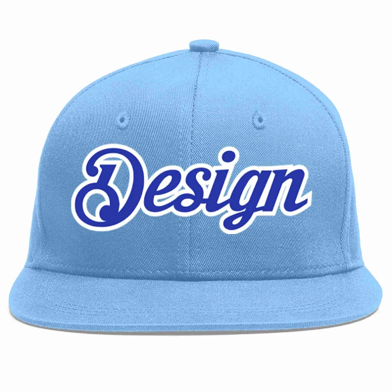 Cheap Baseball Cap-Custom Light Blue Royal-White Flat Eaves Sport Baseball Cap Design for Men/Women/Youth