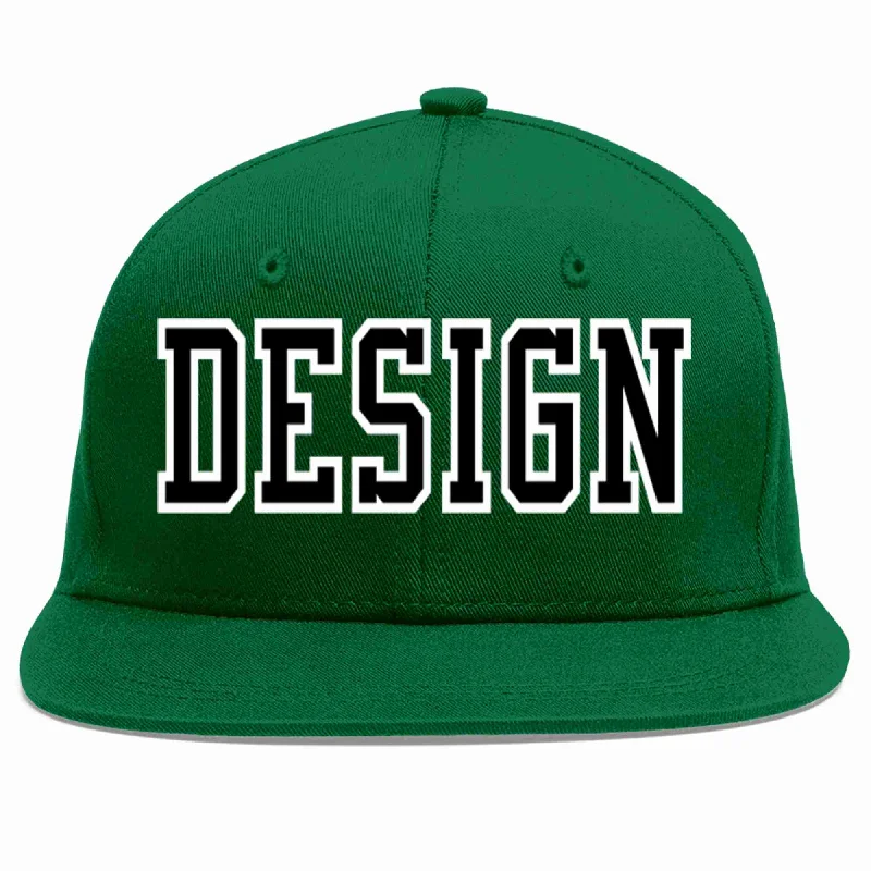 Baseball Cap For High School Teams-Custom Green Black-White Flat Eaves Sport Baseball Cap Design for Men/Women/Youth